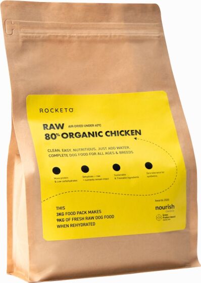 Rocketo Dehydrated-Raw Organic Dog Food 80% Organic Chicken
